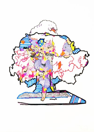 双面原子》，2019 年（纸本水墨） 作者 伯努瓦·埃尔万·布歇罗