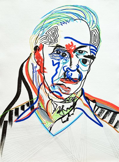 肖像画：汉斯-J-韦格纳，2022 年（丙烯酸纸张） 作者 伯努瓦·埃尔万·布歇罗