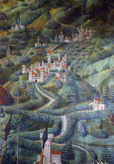城堡，Magi的游行中的风景细节 作者 Benozzo di Les di Sandro Gozzoli