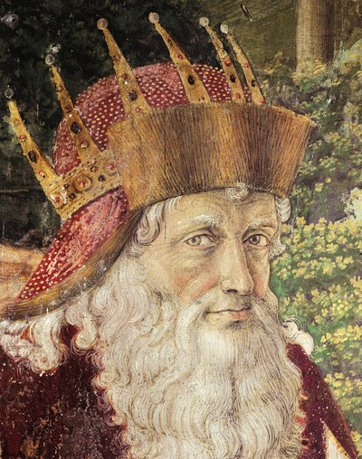 Benozzo Gozzoli（1420-1497）创作的壁画《Magi的游行》。细节。佛罗伦萨美第奇-里卡迪宫的教堂。 作者 Benozzo di Les di Sandro Gozzoli