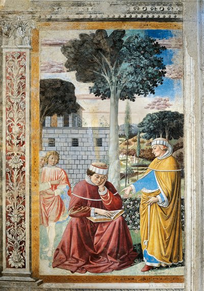 圣阿哥斯蒂诺阅读圣保罗的书信，《圣奥古斯丁的故事》的细节 作者 Benozzo di Lese di Sandro Gozzoli