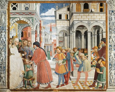 圣奥古斯丁被父母带到塔加斯特的文法老师那里，由Benozzo Gozzoli（1420-1497）创作，壁画，圣吉米尼亚诺的圣奥古斯丁教堂（联合国教科文组织世界遗产名录 作者 Benozzo di Les di Sandro Gozzoli