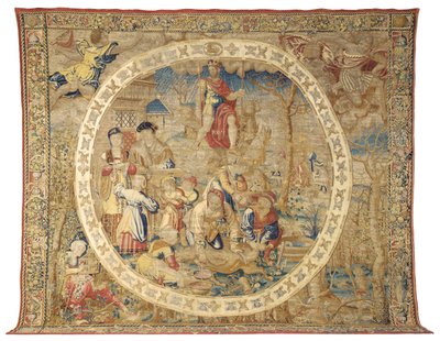 布鲁塞尔寓言挂毯，描绘“纪念章月份”的十二月，c.1525 作者 伯纳德·范·奥利
