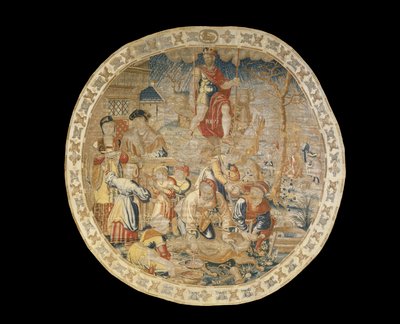 布鲁塞尔寓言挂毯，描绘“纪念章月份”的十二月，c.1525 作者 伯纳德·范·奥利
