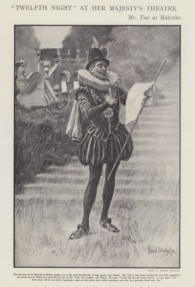 Herbert Beerbohm Tree 在伦敦女王陛下剧院的莎士比亚第十二夜制作中饰演 Malvolio（石版画） 作者 伯纳德·帕特里奇