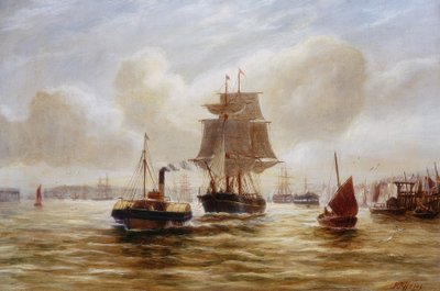 在泰恩河口的蒸汽拖船牵引船 作者 伯纳德·本尼迪克特·海米