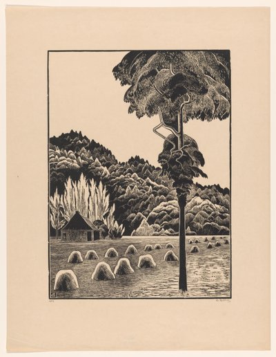 有干草斗的沙丘景观 作者 Bernard Essers（艺术家签名）