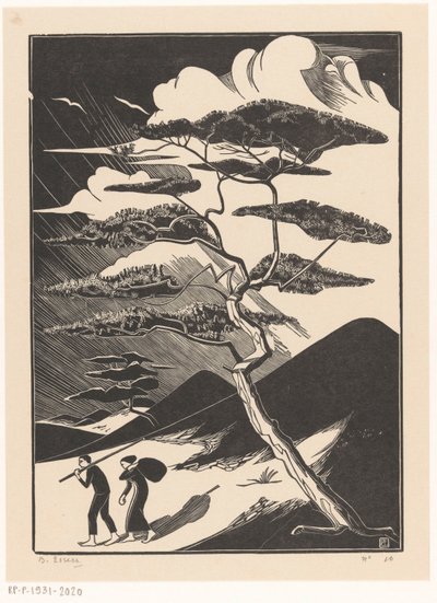 带两个人物的沙丘平底锅 作者 Bernard Essers（艺术家签名）