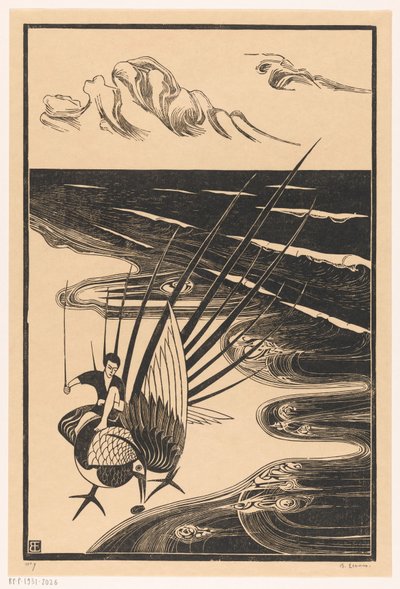Figuur zittend op een fazant op het strand 作者 Bernard Essers（艺术家签名）