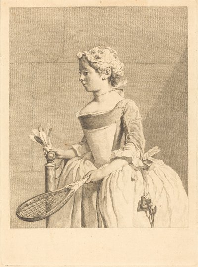 年轻的女孩在车轮下（Jeune fille a la raguette） 作者 Bernard Lepicie 模仿 Jean Simeon Chardin