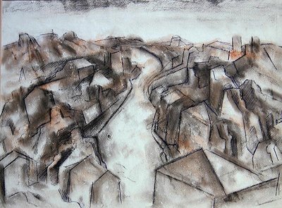宁静的街道（蓝色墨水彩色粉笔画） 作者 伯纳德·梅宁斯基