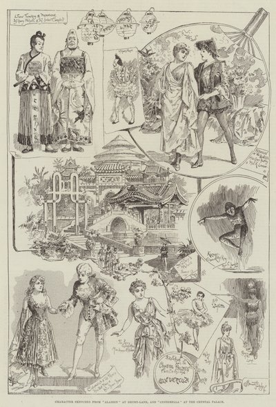 来自Drury-Lane的Aladdin和水晶宫的Cindrella的人物素描 作者 伯纳德·帕特里奇