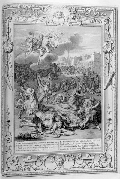 阿波罗（Apollo）和戴安娜（Diana）用箭杀死了Niobes儿童，1733年 作者 伯纳德·皮卡特