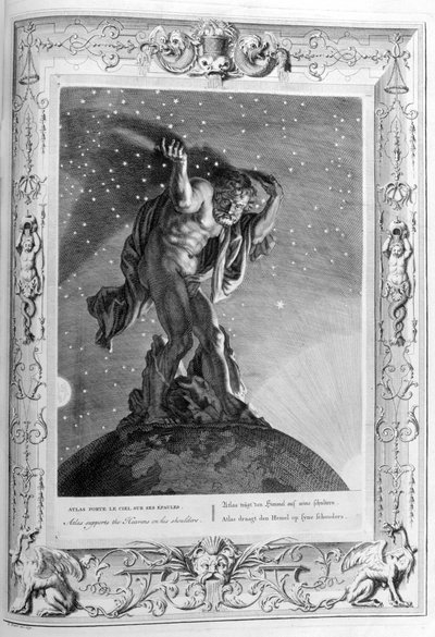 阿特拉斯（Atlas）在他的肩膀上支撑天堂，1733年 作者 伯纳德·皮卡特