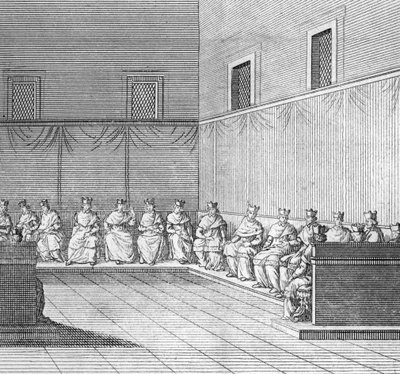 Different stages of the conclave, meeting of cardinals for the election of a new pope: first congregation of the cardinals” (Election of the new pope during the conclave in the Sistine (Sistina) chapel, Vatican: first congregation of the cardinals) Engravi 作者 伯纳德·皮卡特