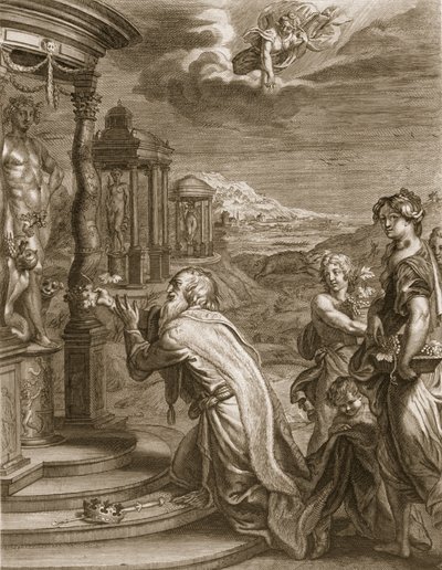 Olyneus，Calydon的国王，在牺牲中忽视戴安娜，因为他的虔诚而受到惩罚，1731年 作者 伯纳德·皮卡特
