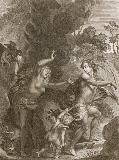 奥菲斯，领导地狱的欧里德，回头看着她，永远失去了她，1731年 作者 伯纳德·皮卡特
