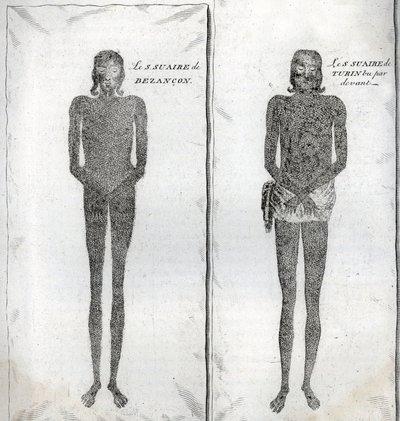 贝桑松裹尸布和都灵裹尸布的代表 来自 Bernard Picart (1723-1743) 1819 年私人收藏的“世界各国人民的宗教仪式和习俗的插图”版画 作者 伯纳德·皮卡特