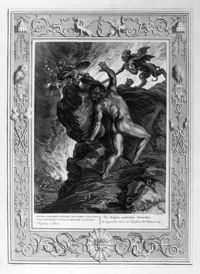 西西弗斯（Sisyphus）将石头推上山，1733年 作者 伯纳德·皮卡特