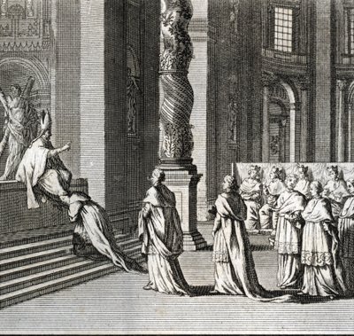 Solemn Inauguration of the Pontificate “” Adoration of the Pope on the Great Altar of St. Peter, Vatican”” (Papal Inauguration: Worshiping of the pope over the great altar of St Peter) Engraving from “” Illustration of religious ceremonies and customs of a 作者 伯纳德·皮卡特