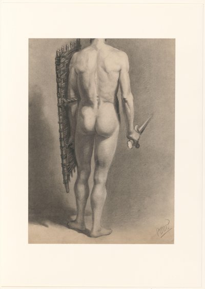 持剑和盾牌的男性裸体，从后面看 作者 伯纳德·威廉·维林克（艺术家签名）