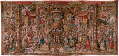 佛兰德挂毯荣誉系列。信仰》（La Fe）。该系列的第一幅挂毯。Bernard van Orley 和 Jan Gossaert (Mabuse) 圈子里的漫画家模特。制作地点：布鲁塞尔，彼得-凡-艾尔斯特（Pieter van Aelst）。约 1550 年。织物 金、银、丝和羊毛。 作者 伯纳德·范·奥利