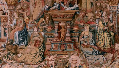 佛兰德挂毯荣誉系列。信仰》（La Fe）。该系列的第一幅挂毯。Bernard van Orley 和 Jan Gossaert (Mabuse) 圈子里的漫画家模特。制作地点：布鲁塞尔，彼得-凡-艾尔斯特（Pieter van Aelst）。约 1550 年。织物 金、银、丝和羊毛。 作者 伯纳德·范·奥利