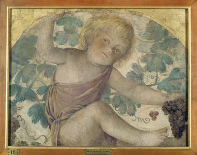 收获putti - 在凉棚下的Putto，c.1514（船上携带的独立壁画） 作者 贝纳迪诺·路易尼