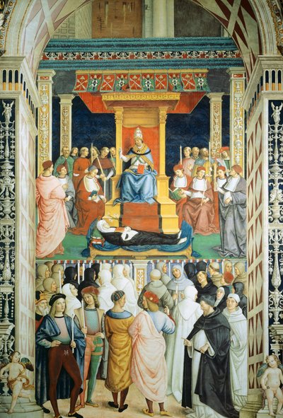 庇护二世于1461年为圣凯瑟琳封圣。 作者 Bernardino di Betto Pinturicchio