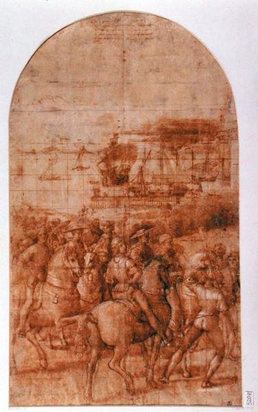 埃涅阿斯-西尔维乌斯-皮科洛米尼（1405-64 年）巴塞尔会议之旅》的预备漫画（纸上钢笔和墨水） 作者 贝纳迪诺·贝托·平图里基奥