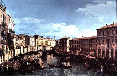 威尼斯大运河，向南望向里亚托桥 作者 贝尔纳多·贝洛托（Canaletto）
