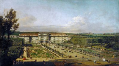 从花园里眺望美泉宫，1758年至1761年之间 作者 贝尔纳多·贝洛托（Canaletto）