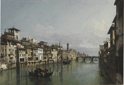 阿诺河在Vecchio桥和Santa Trinità桥之间，佛罗伦萨，1740。 作者 贝尔纳多·贝洛托（Canaletto）