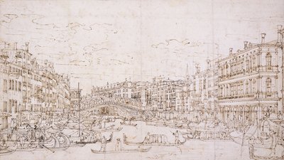 威尼斯大运河，与南部的里亚托桥， 作者 贝尔纳多·贝洛托（Canaletto）