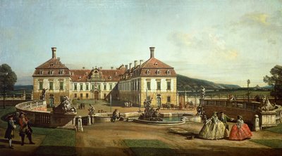 从花园一侧看 Schlosshof 皇家城堡 作者 贝尔纳多·贝洛托（Canaletto）