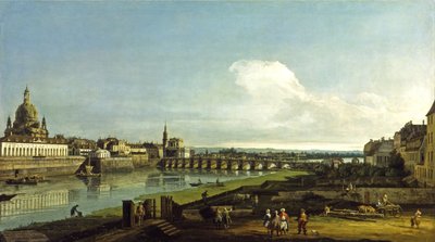 德累斯顿市景，左侧为圣母教堂 作者 贝尔纳多·贝洛托（Canaletto）