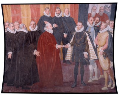 热那亚总督贾科莫·杜拉佐·格里马尔迪 (Giacomo Durazzo Grimaldi) 和奥地利的约翰 (Fresco 作者 Bernardo Castello