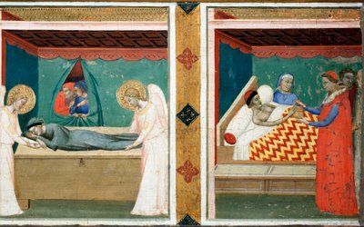 圣带传说（Santa Cintola polyptych 的 predelle） - 木头油 作者 伯纳多·达迪