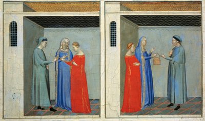 普雷德拉与 Sacra Cintola 的故事：迈克尔的婚姻接受 Sacra Cintola 的嫁妆，作者：贝尔纳多·达迪 (1290-1348) 作者 伯纳多·达迪