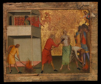 被红热烙铁折磨的圣人雷帕拉塔，约 1327-48 年（木板上的钢笔画） 作者 伯纳多·达迪
