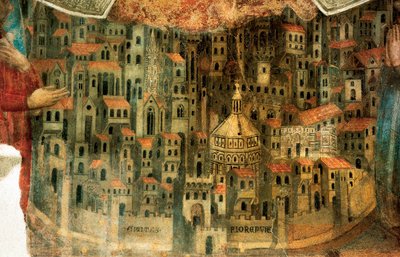 佛罗伦萨视图，详细信息来自“ La Madonna della Misericordia”，1342年 作者 伯纳多·达迪