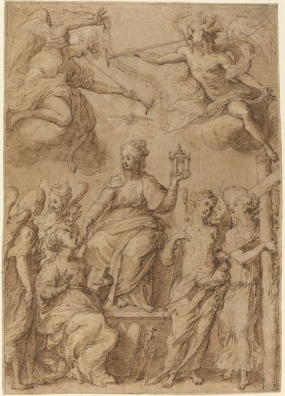 被手持受难工具的天使所包围的教会 作者 贝尔纳多·斯特罗兹（Bernardo Strozzi）