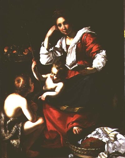 圣母子与施洗者圣约翰的婴孩 作者 贝尔纳多·斯特罗兹（Bernardo Strozzi）