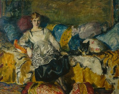 带着狗坐在沙发上的女人 作者 伯恩哈德·多萝修斯·福克斯塔德