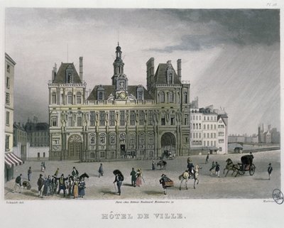 Hotel de ville，巴黎，1832年（彩色雕刻） 作者 伯恩哈德·施密特（Bernhard Schmidt）