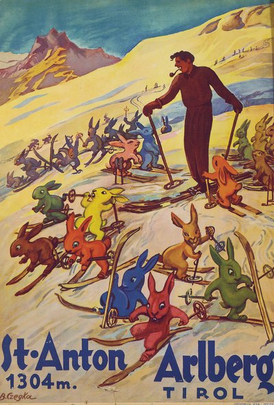 阿尔贝格的圣安东，约 1930 年（彩色石版画） 作者 伯莎·切格卡