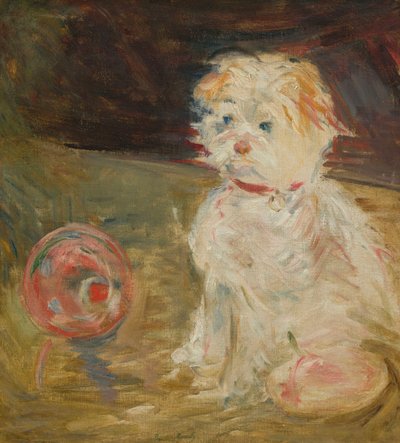 拿着球的狗。 作者 贝特·莫里索（Berthe Morisot）