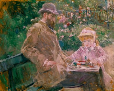 尤金·马奈（Eugene Manet）和他的女儿在布吉瓦尔的花园里 作者 贝特·莫里索（Berthe Morisot）