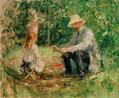 欧仁·马奈（EugèneManet）和他的女儿在花园里 作者 贝特·莫里索（Berthe Morisot）