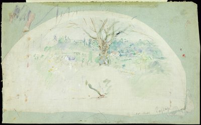 粉丝描绘布吉瓦尔，1884年（油，铅笔和丝绸上的wc） 作者 贝特·莫里索（Berthe Morisot）